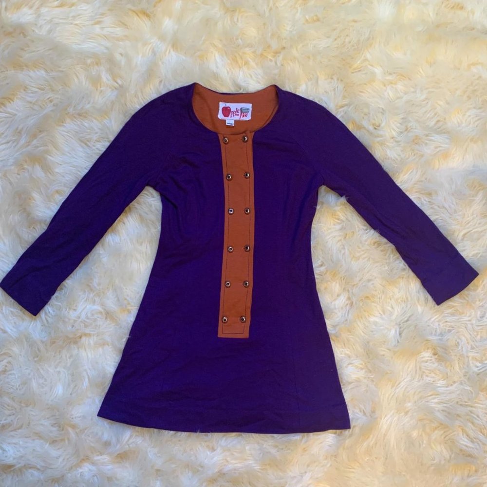 Vintage 60s Long Sleeve Shift Dress Purple Burnt Orange XS-S